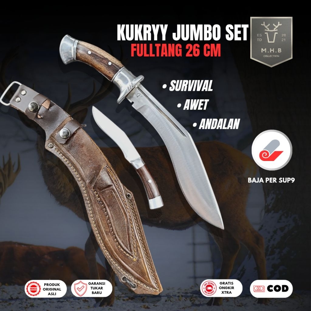 MHB | Pisau Survival Bushcraft Multifungsi Outdoor Sepaket Set Baja Per sup9 Fulltang - Pisau Kukryy