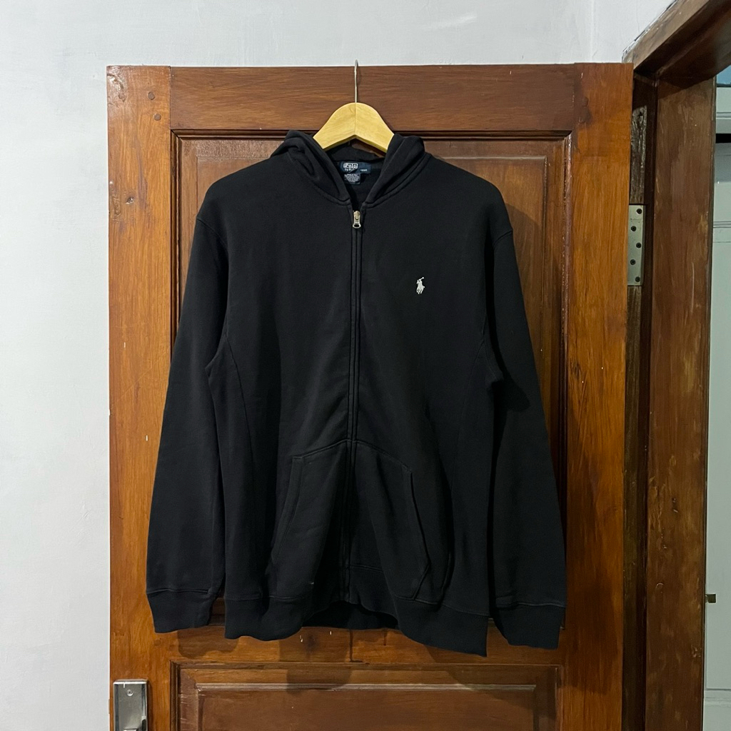 [Fit M] Ralph Lauren Cotton Long Sleeve Zip Hoodie (JK-049) I Black