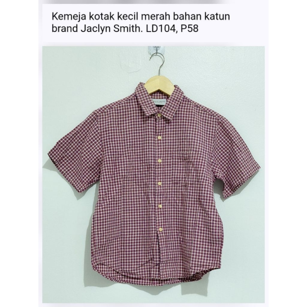 Kemeja kotak kecil merah bahan katun brand Jaclyn Smith pernah dipakai