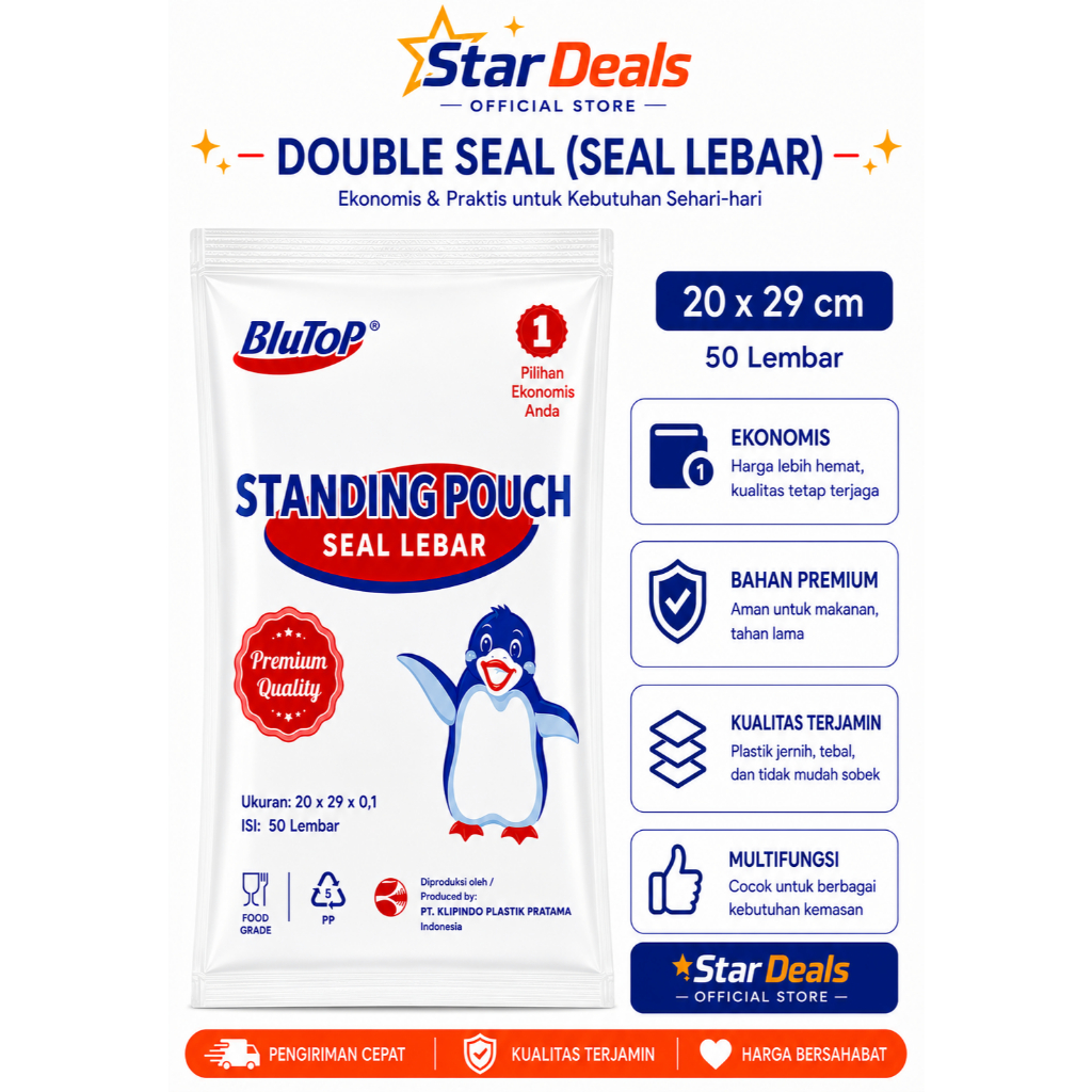 STANDING POUCH BLUTOP DOUBLE SEAL 20X29 STANDING POUCH SEAL LEBAR 20X29 BLUTOP