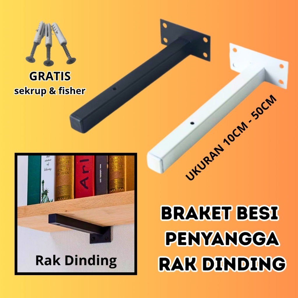 Braket besi hollow siku gantung tempel dinding penyangga ambalan