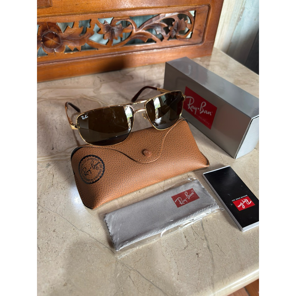 kacamata klasik ray-ban Rb 3281 rosegold kaca coklat sz 63