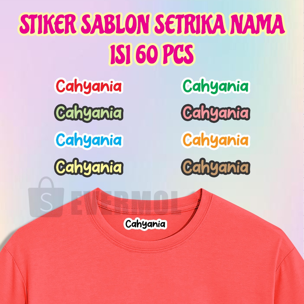 Stiker Kain Label Nama Baju Kaos Sablon Setrika Custom Tulisan