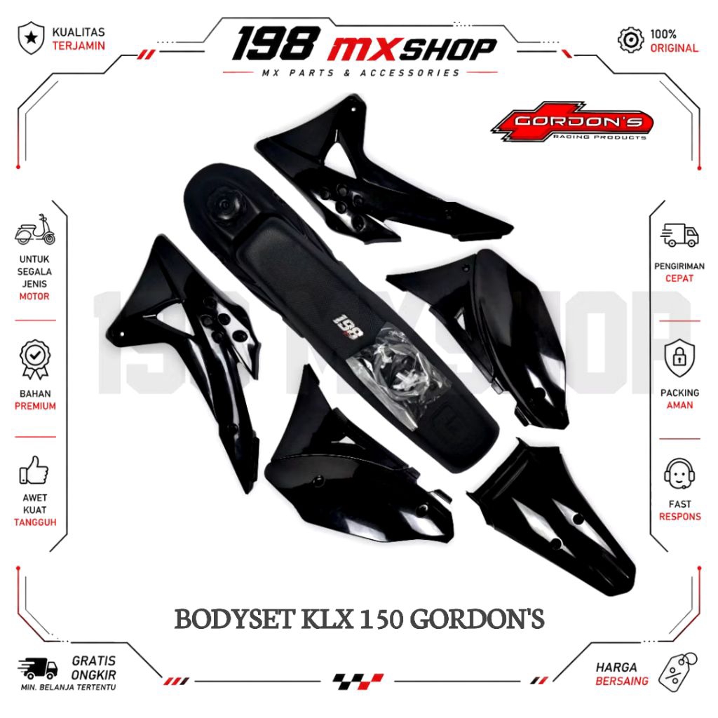 BODYSET KLX 150 GORDON TANPA SPAKBOR DEPAN DAN PAPAN NOMOR - BODY SET BODI TRAIL GORDONS KLX BF - KL
