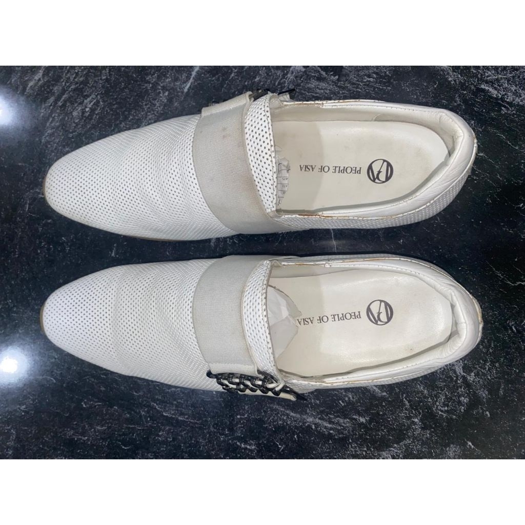 Sepatu People of Asia, slip-on, kulit warna putih, pria second original