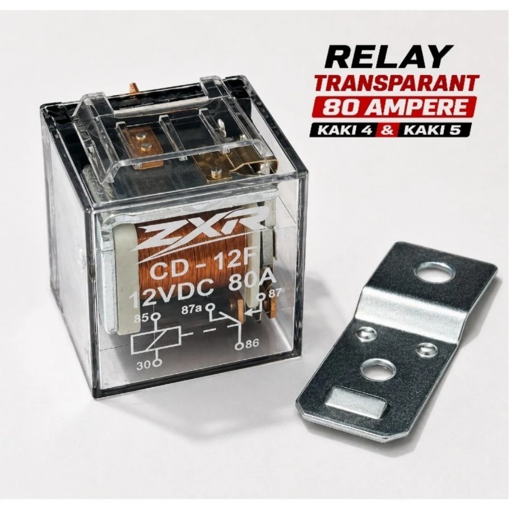 Relay Transparant 4 Kaki 5 Kaki 80 Ampere 12 Volt ZXR Premium Quality Relay Horn Bening...