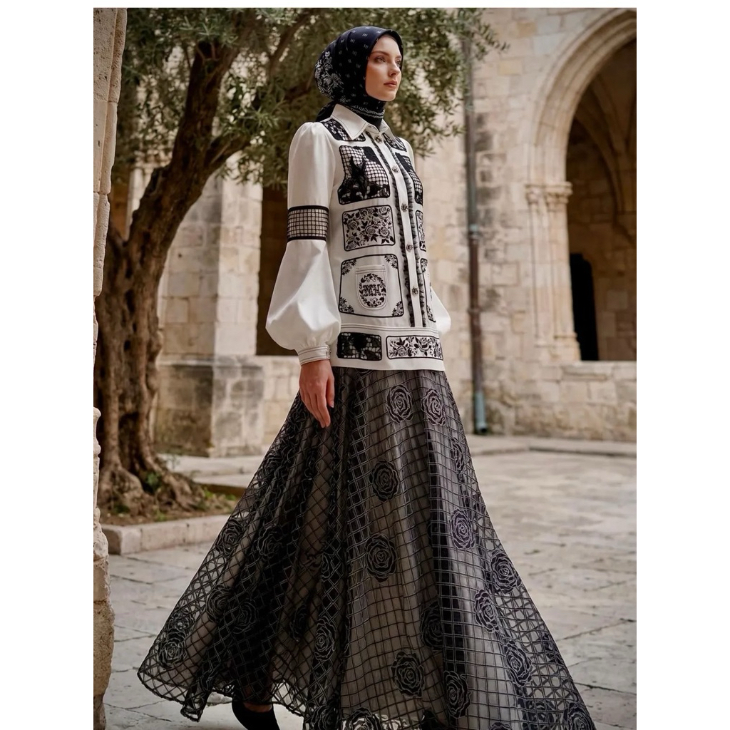 Gamis MH Motif hawa setrok setelan rok