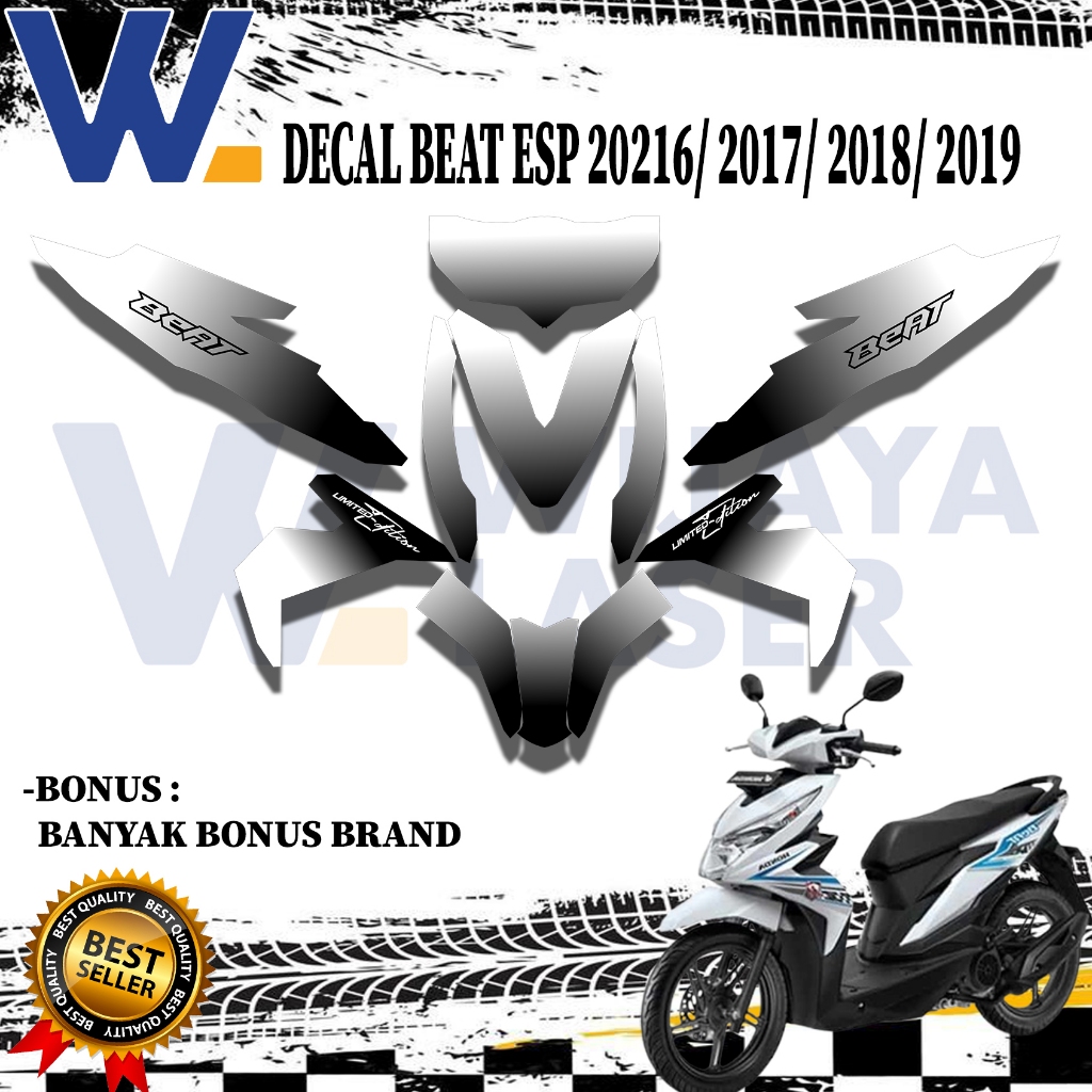 Decal Stiker Motor Beat ESP 2016-2019 Silver Hitam, Bonus Banyak Brand, Best Seller