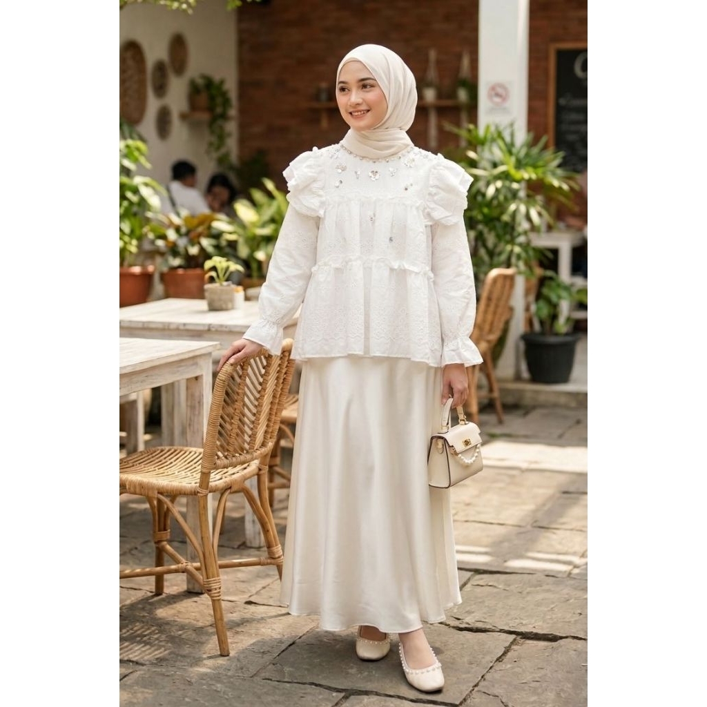 blouse bordir wanita premium /blouse putih/atasan wanita putih