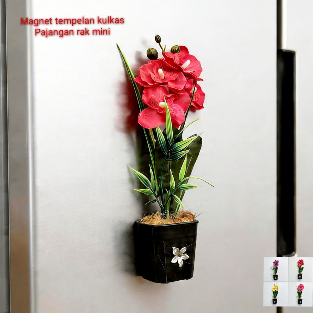 Magnet Anggrek Tempelan Kulkas Bunga Anggrek Mini Artificial Pajangan Rak Lemari Hias