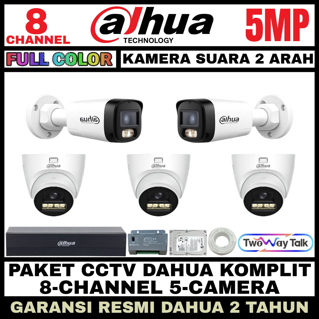paket cctv dahua 5mp colorvu 8 channel 5 camera audio two way