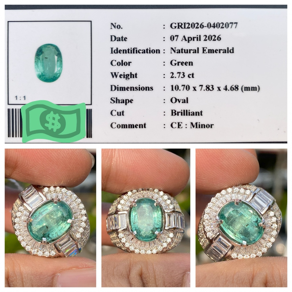 Natural 2.73ct emerald zambia minor gri top luster gri