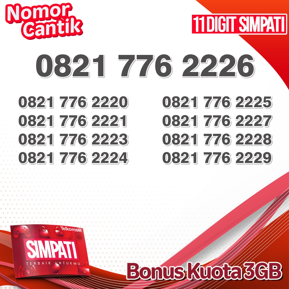 Nomor Cantik Telkomsel Simpati 11 Digit 3GB Nasional 222x
