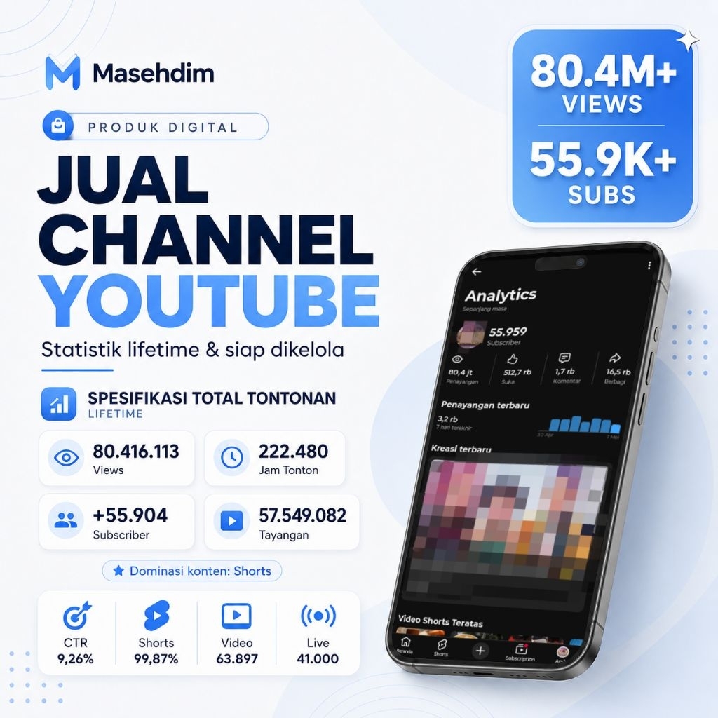 AKUN CHANNEL YOUTUBE 1000 - 55K SUBSCRIBER REALTIME DERAS VIEW ORGANIK