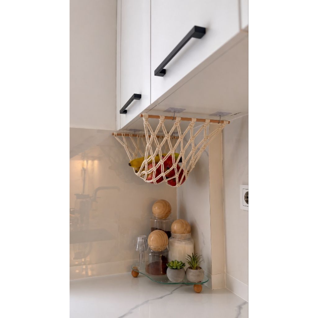 Keranjang Buah Gantung Macrame Aesthetic | Fruit Hammock Bawah Kitchen Set | Rak Buah Gantung Unik 3