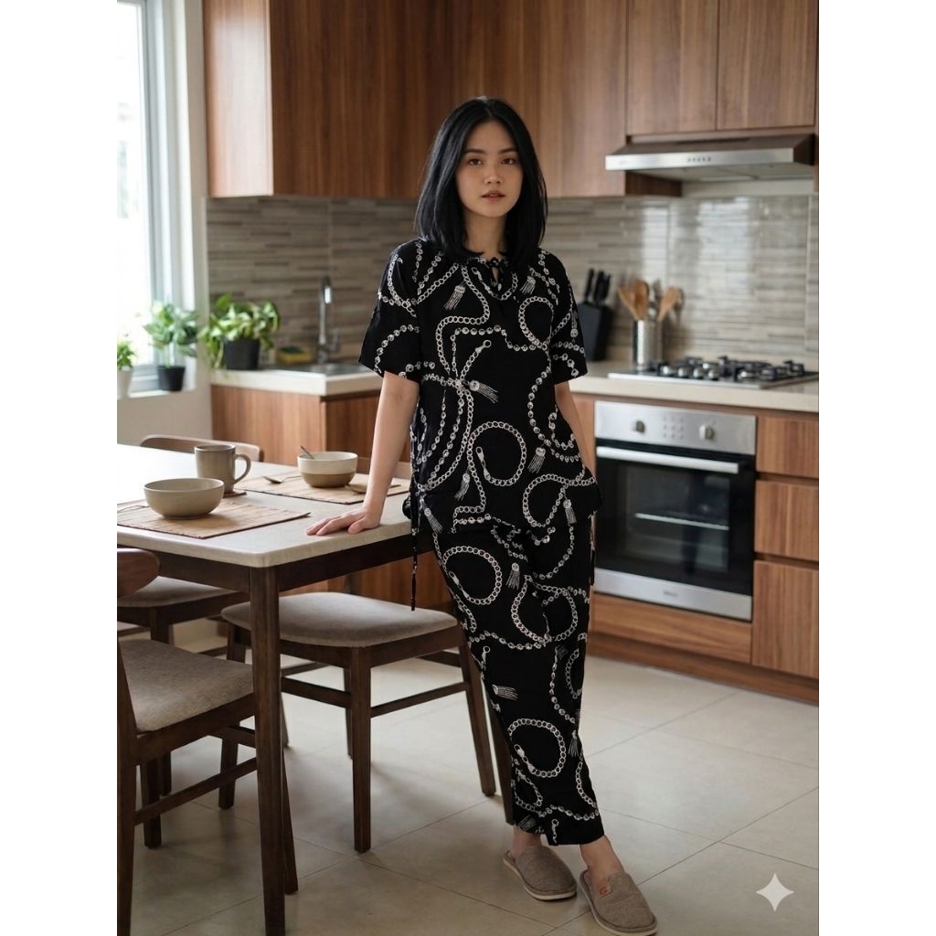 Daster Set Celana Rayon Ld 110 Kekinian Resleting Depan