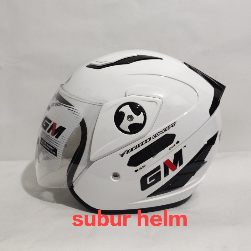 HELM  GM  INTERCEPTOR  SOLID  WHITE  DOUBLE VISOR  HALF FACE