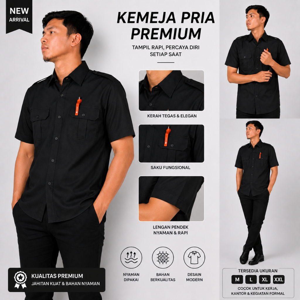 Kemeja kerja pria / KEMEJA PDL PDH POLOS LENGAN PENDEK / BIRU - PUTUH -HITAM