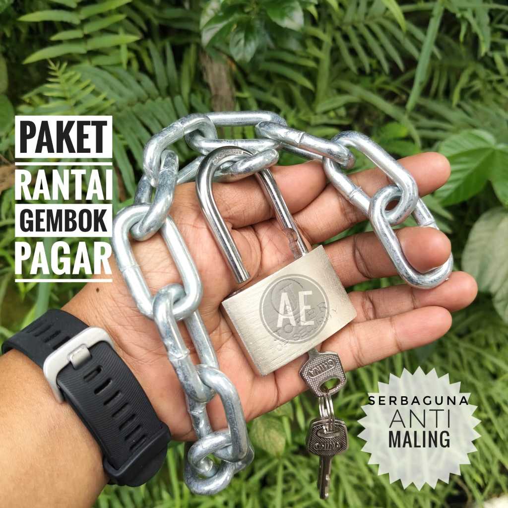 Paket Rantai Dan Gembok Pagar Anti Maling / Rantai Besi Kapal 6mm + Gembok 50mm 1 Set Komplit / Rant