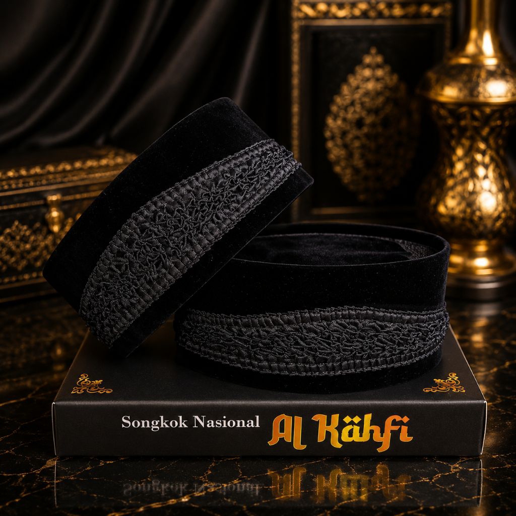 Songkok Nasional Al Kahfi Model Kharisma Hitam Premium | Peci Pria Dewasa Original Mewah Nyaman untu