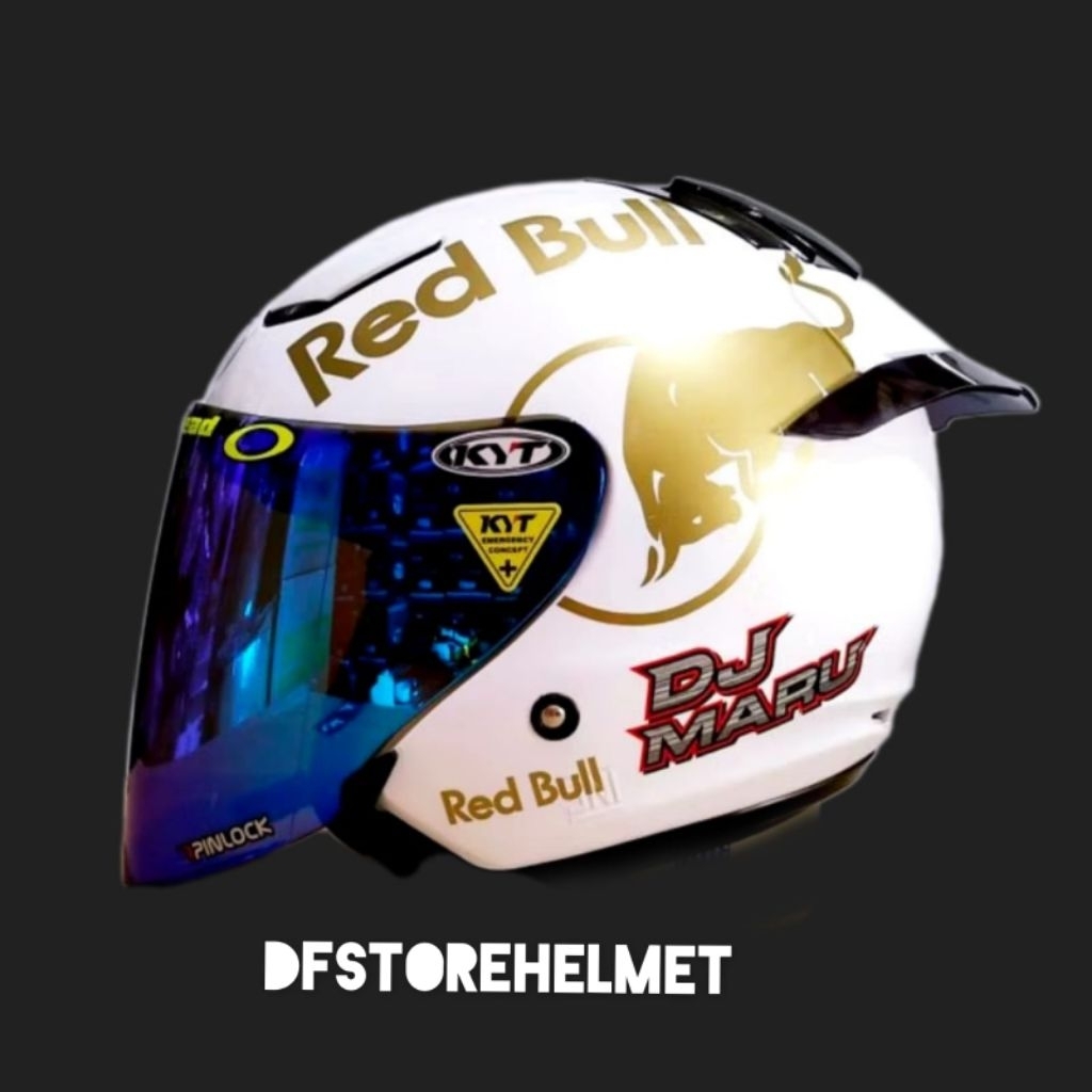 Helm Half Face Kyt Dj Maru Solid Polos Original Dan Paket Redbull Ganteng Kaca Berkilau