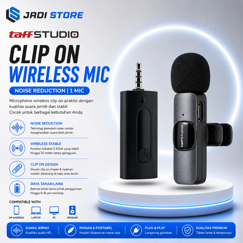 TaffSTUDIO Microphone Wireless Mic Clip On Karaoke Youtuber Untuk Ngajar Jack 3.5 mm Jack Kecil HP A