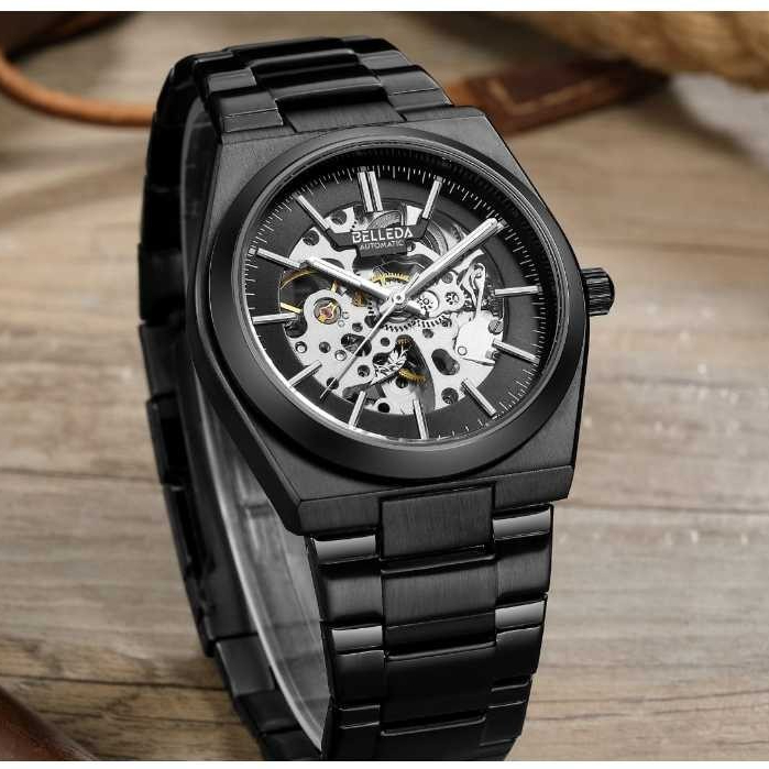 Belleda Jam Tangan Pria Automatic SN 9542 Strap Stainless Anti Air Fashion Mewah Laki-laki Original