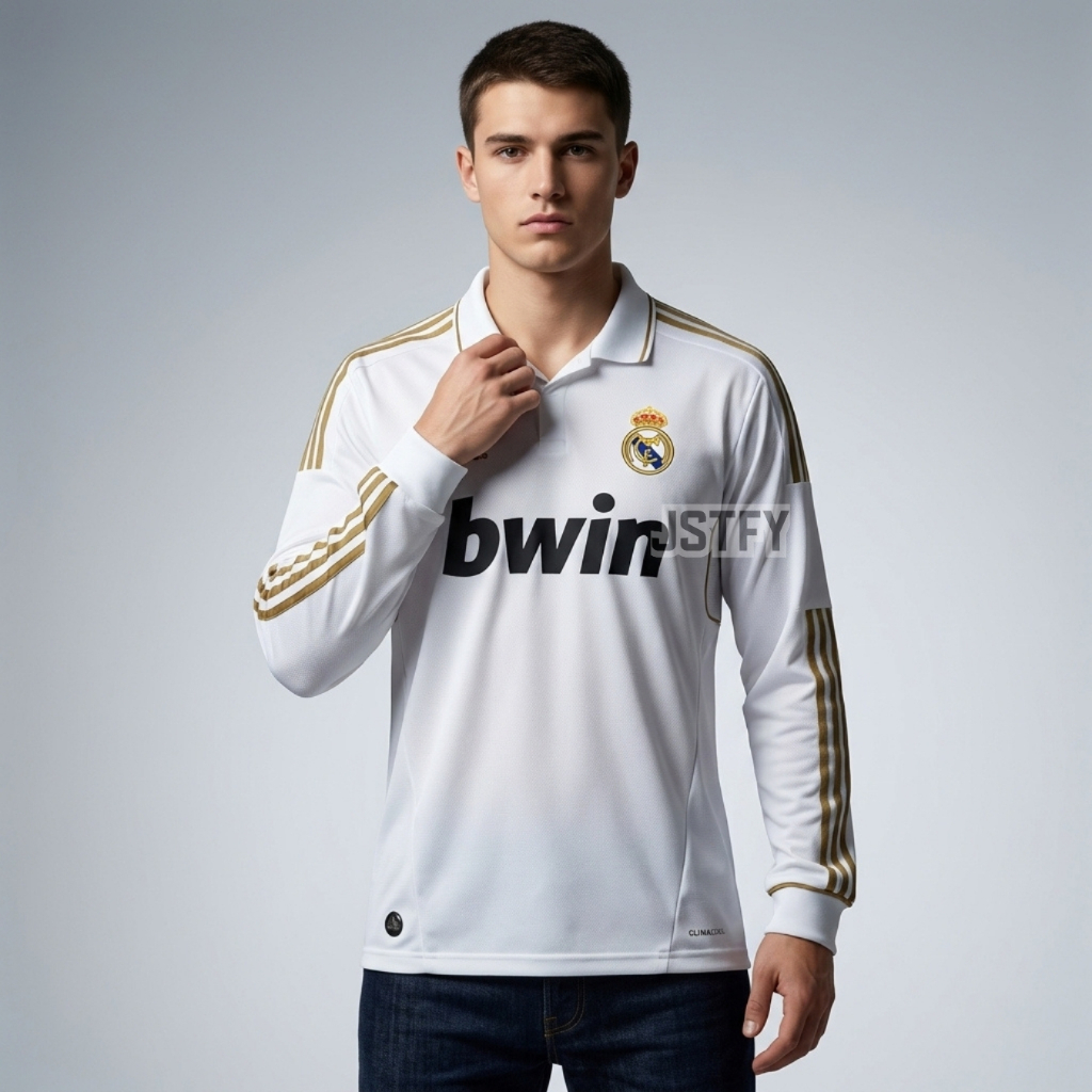 Jersey Retro LongSleve Rl Mdrd Home 2011 2012 Rlmdrd Long Sleeve LS Lengan Panjang Baju Bola Putih V