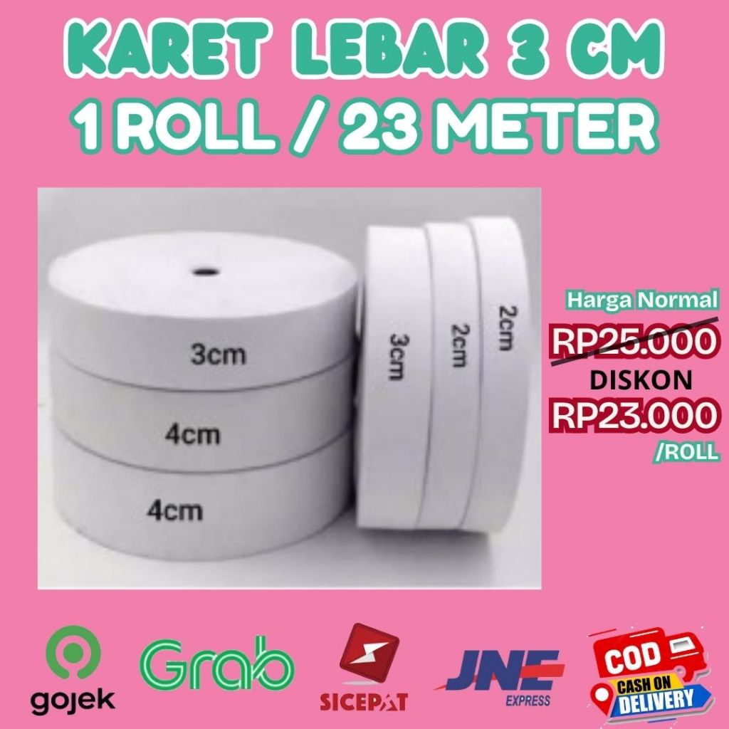 1 Rol Karet Elastis Putih lebar 3cm panjang 23meter - Tidak Mudah Melar, Kuat, dan Elastis