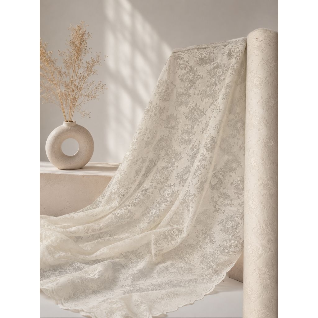 KAIN TILE PUTIH BW TULLE BROKAT PREMIUM MOTIF ELEGAN BAHAN ADEM UNTUK KEBAYA JAWA DAN MODERN