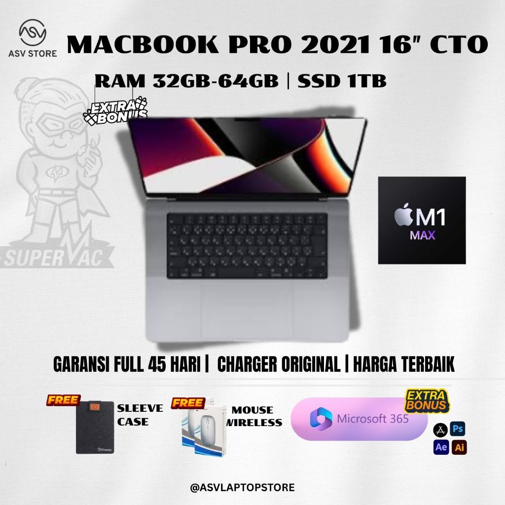 MACBOOK PRO 2021 M1 MAX 10 CORE CPU 24 CORE GPU RAM 64GB 32GB SSD 1TB  LAPTOP APPLE ORIGINAL M1 M2 M