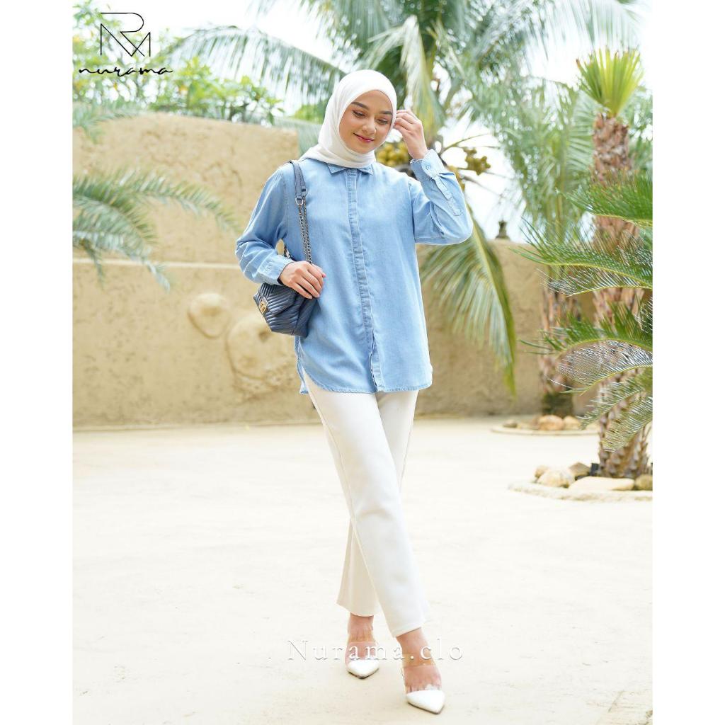 Asmy Kemeja Denim Wanita Lengan Panjang Outer Jeans Oversize Casual Premium - KK11 DENIM