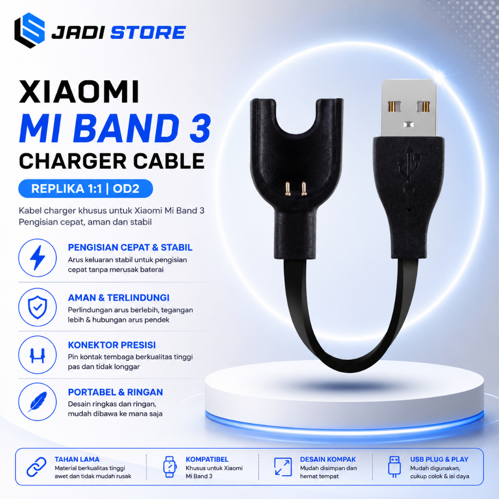 Xiaomi Mi Band 3 Charger Cable (Replika 1:1) - OD2 Smart Band Cable Charger Miband 3 Kabel Cas Smart