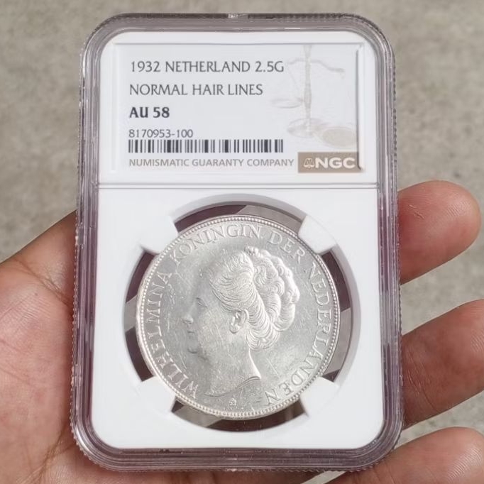 NGC AU 58 2,5 Gulden Wilhelmina thn 1932