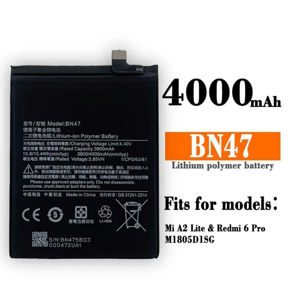 ORIGINAL NEW BATERAI BATRE HANDPHONE SIOMI RDMI 6 PRO / MI A2 LITE MODEL BN47