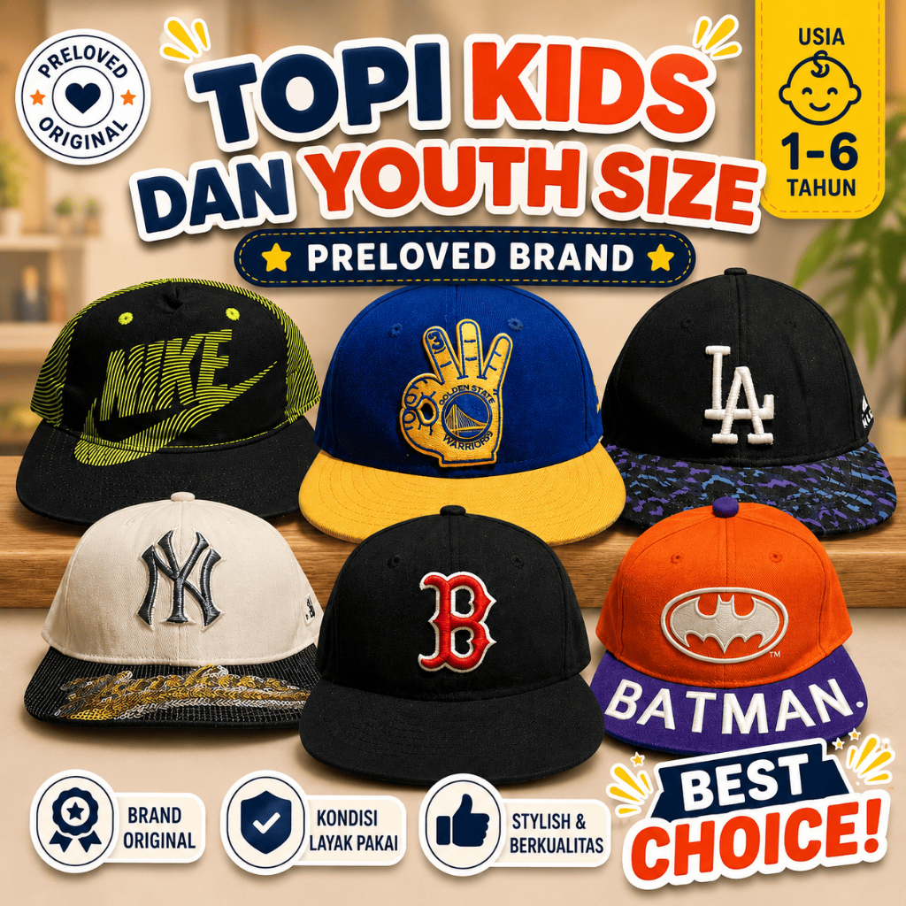 Topi Anak Second Brand Original | Kids & Youth Size Usia 1-6 Tahun