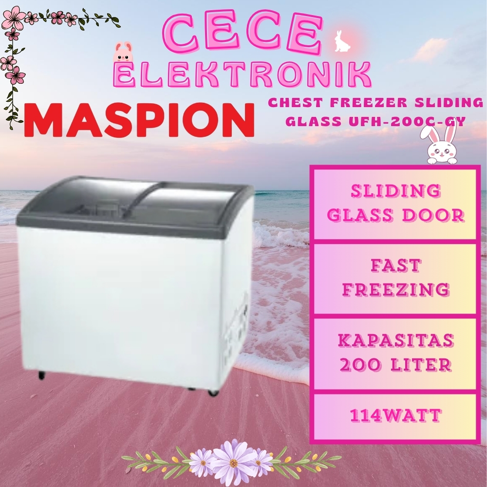 MASPION CHEST FREEZER BOX SLIDDING GLASS 200 LITER UFH-200 C-GY