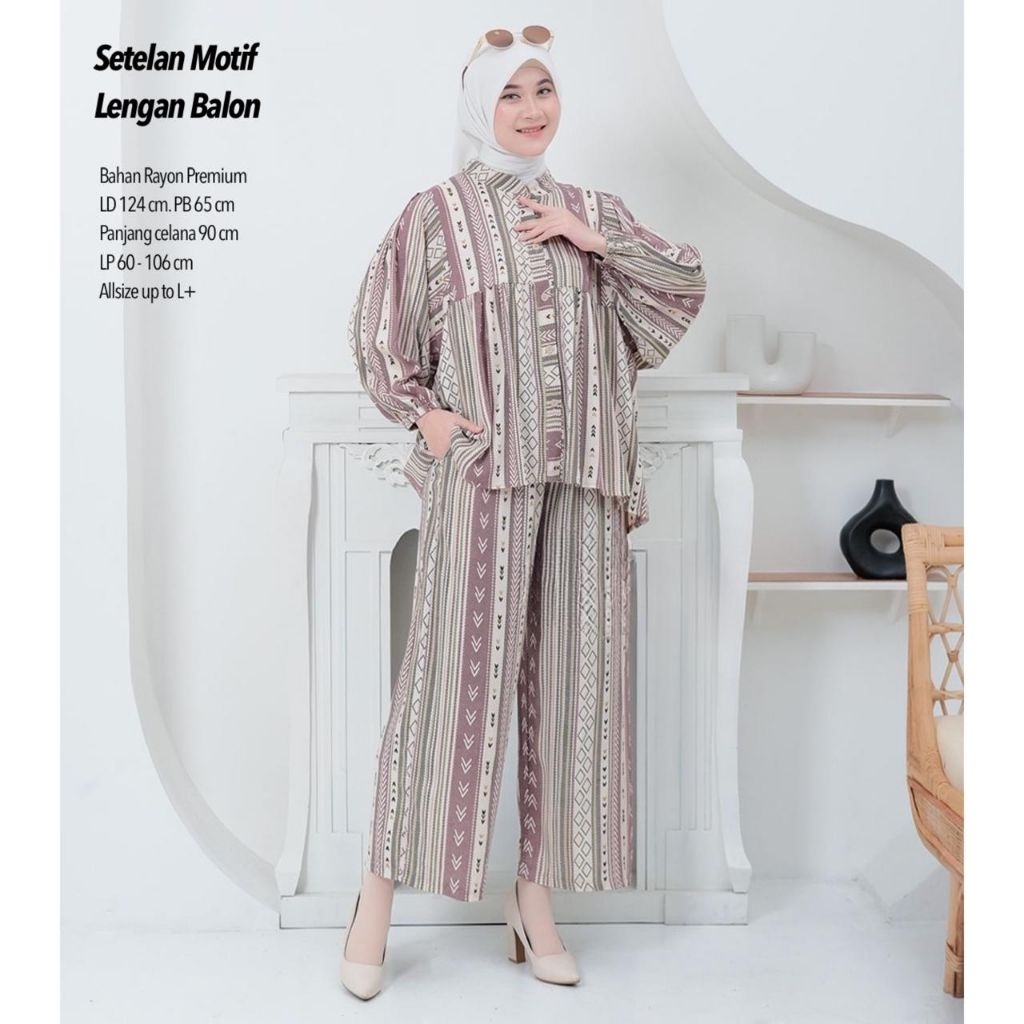 SETELAN RAYON MOTIF LENGAN BALON / ONE SET RAYON PREMIUM / SETELAN RAYON TERBARU