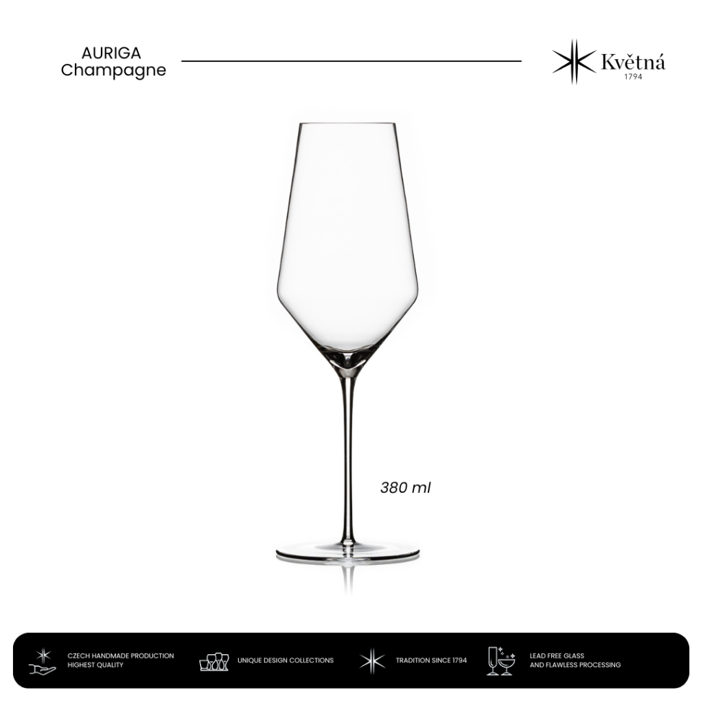 KVETNA 1794 Gelas Champagne Kristal Bohemia -  AURIGA 380ml | Champagne Glass Crystal Handmade Czech