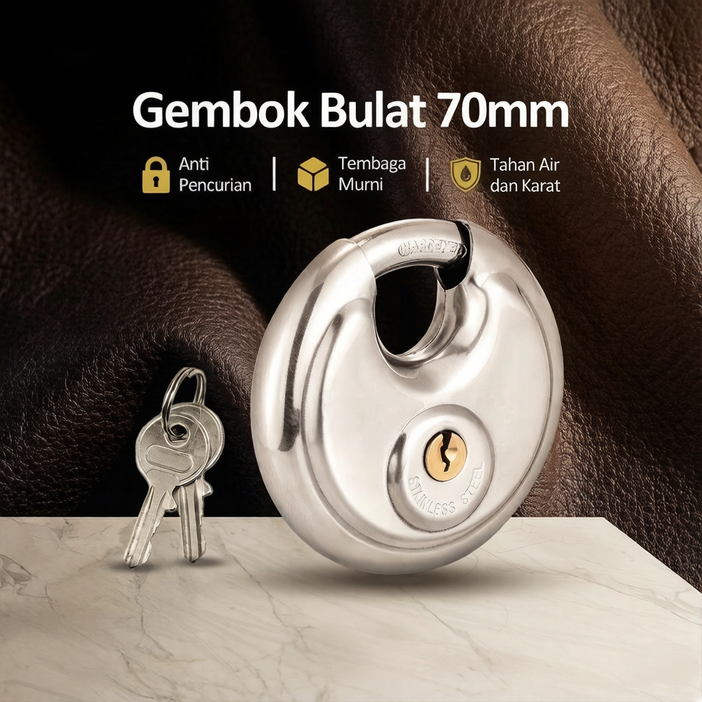 Bonkyo Gembok Bulat Padlock Stainless 70 Mm - Gembok Cakram 70mm - 70mm Kunci Gembok Bulat Anti Mali