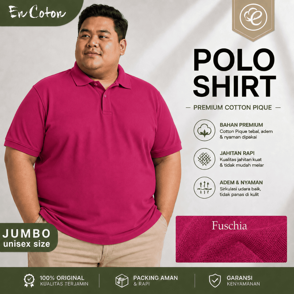 Kaos Kerah Polo FUSCHIA PINK FANTA MAGENTA BIG SIZE JUMBO OVERSIZE Premium PIQUE COTTON Tangan Lenga