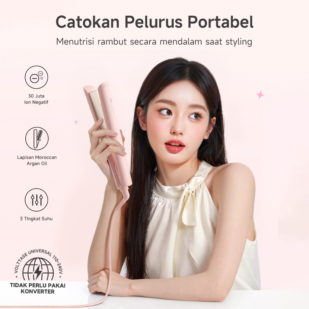 Simplus Catokan Pelurus & Pengeriting Rambut 2-in-1 Mini Desain Portabel 3D Floating Plate