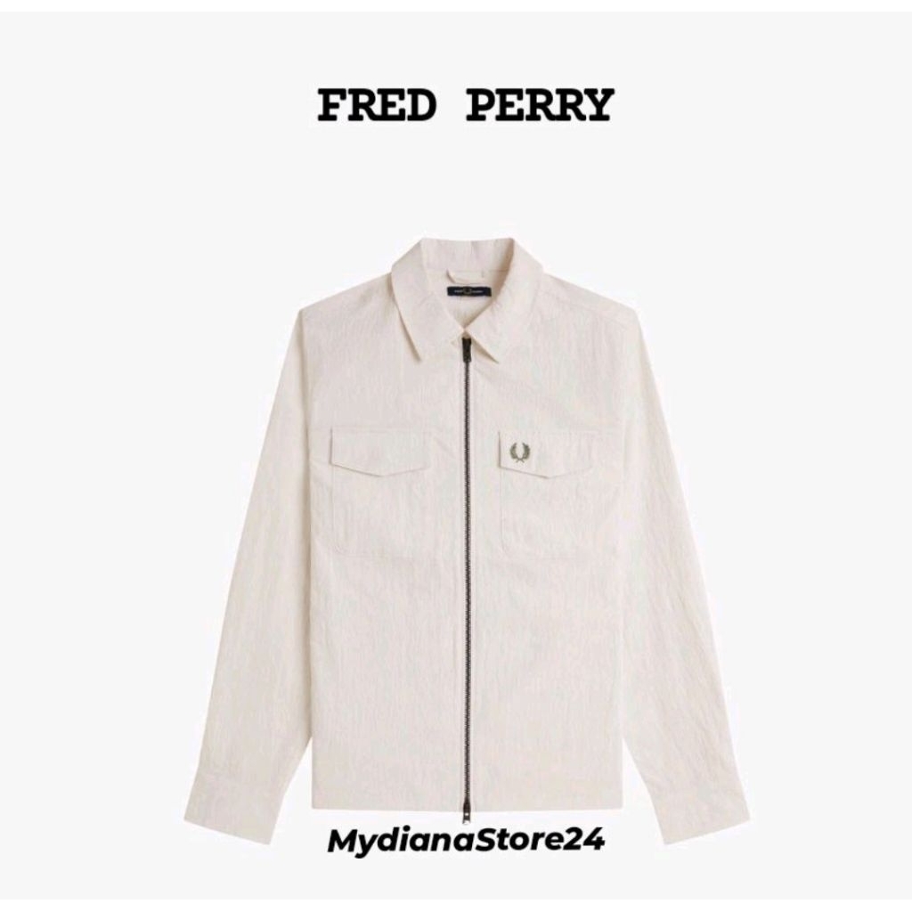 FRED PERRY - FRED PERRY ZIP THROUGH OVERSHIRT - LIGHT ECRU