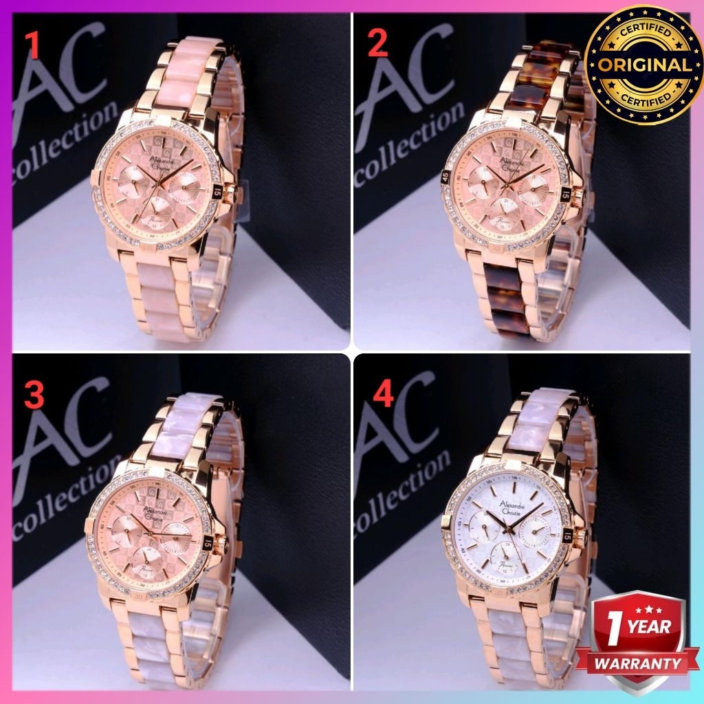 ORIGINAL GARANSI RESMI | JAM TANGAN WANITA ALEXANDRE CHRISTIE CEWEK RANTAI STAINLESS STEEL ARLOJI WA