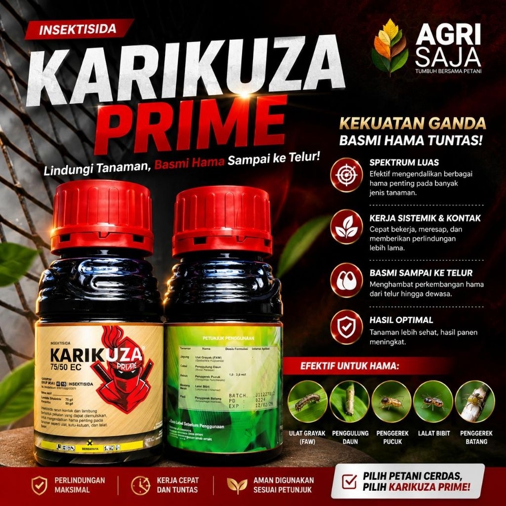 [ ORIGINAL 100% ] Insektisida KARIKUZA PRIME 75/50 EC @250ML Emamektin + Lufenuron PROMO PAKAI VOUCH