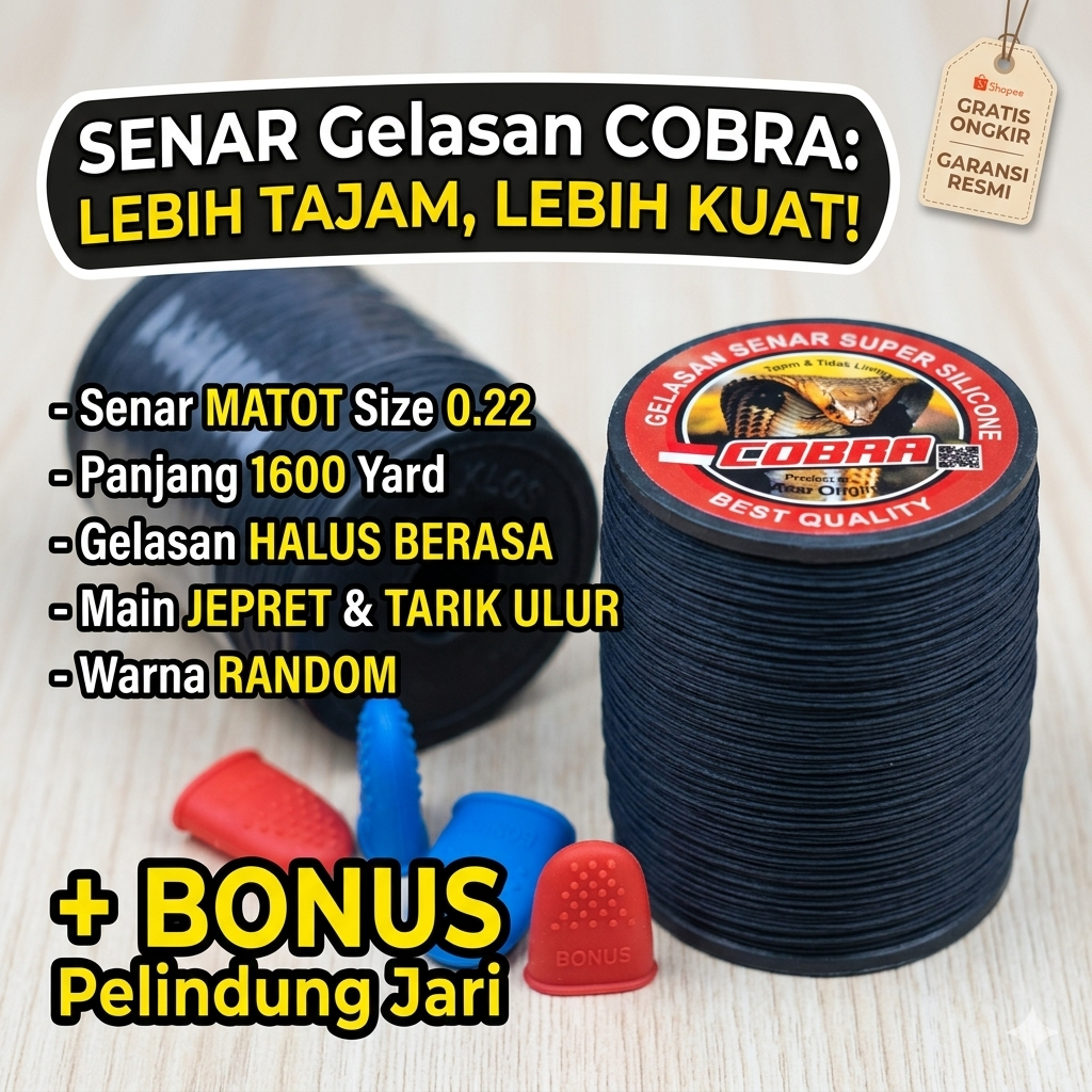 [TAJAM] Senar Gelasan COBRA Matot 022 Panjang 1600 Yard Halus Berasa Original - Bonus Pelindung Jari