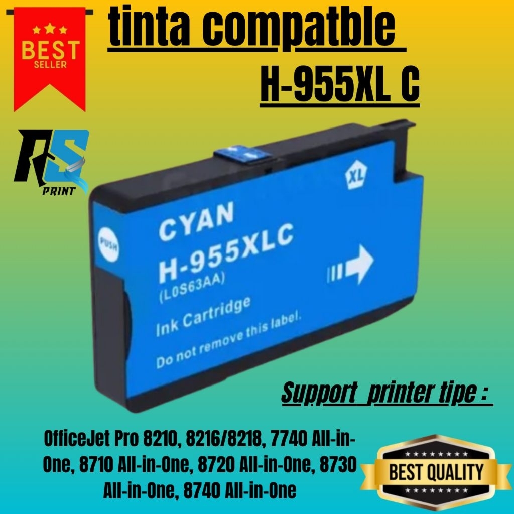 TINTA CATRIDGE COMPATIBLE HP 955XL CYAN(biru) Printer Tipe :OfficeJet Pro 8210, 8216/8218, 7740 All-