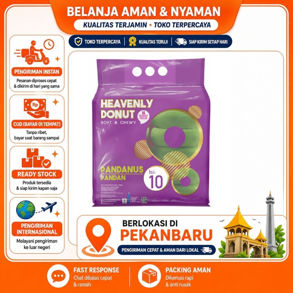[SDW] pekanbaru/10pcs Heavenly Kitchen Donut Pandan Pandanus Soft Chewy Tekstur Donat Frozen Halal