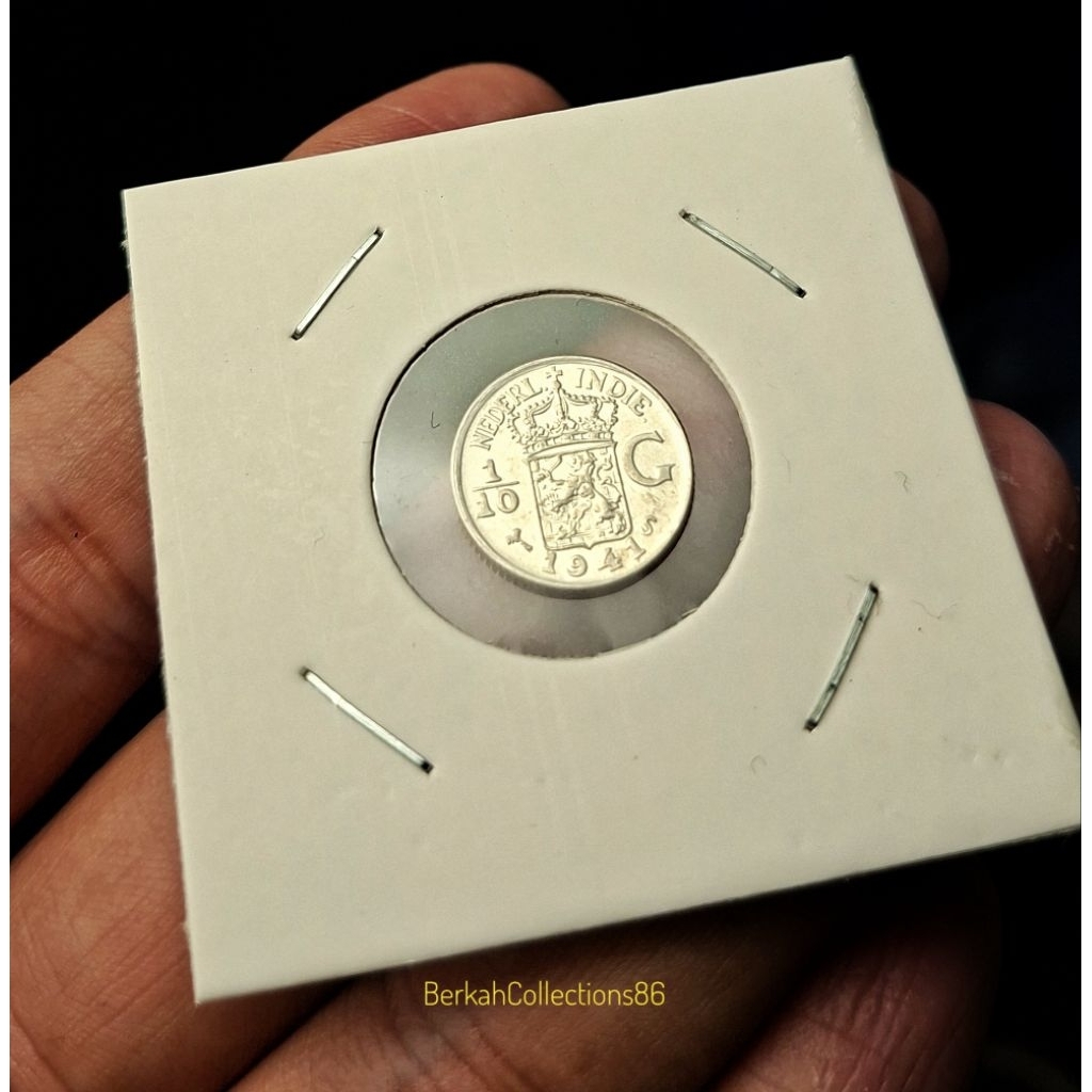 uang perak  1/10 gulden nederlands indie tahun campur asli