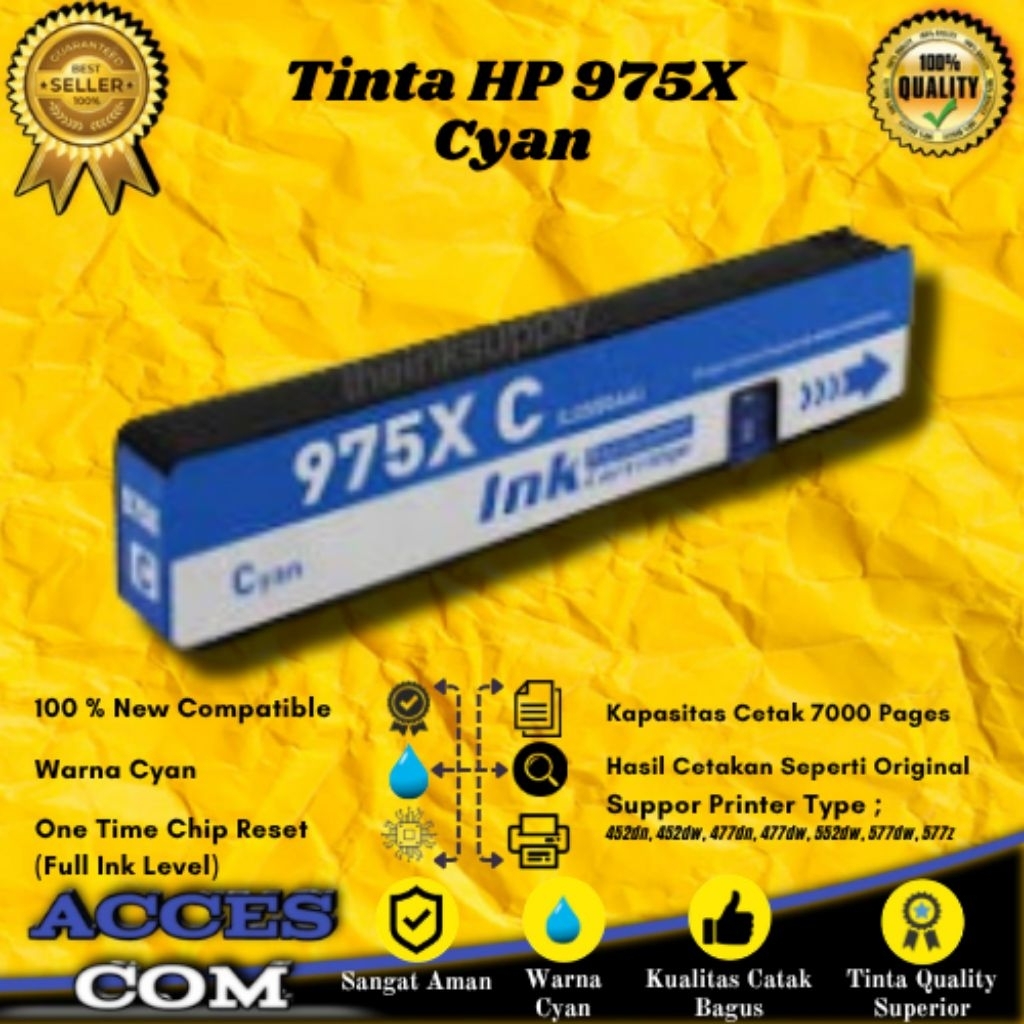 ACC" Compatible Cartridge Tinta HP 975X Cyan Printer Pagewide Pro 452dn, 452dw, 477dn, 477dw, 552dw,